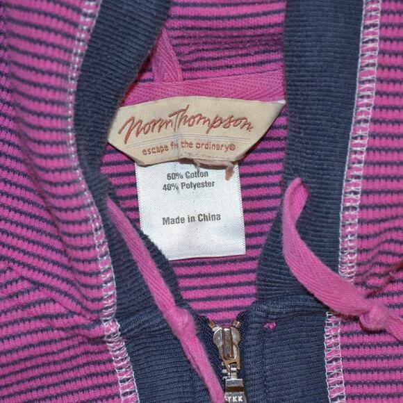 Norm Thompson Sweatshirt Full Zip-Up with Hood Purple and Blue Stripes - Picture 3 of 6
